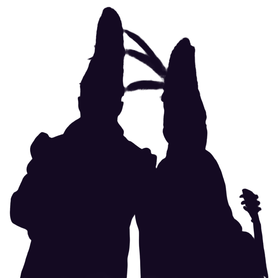 Silhouetten van een prins en adjudant met steek en veren